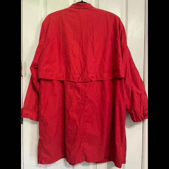 Vintage Misty Harbor Bright Red/Coral Trench Coat Long Wind Breaker Size 14 - Picture 7 of 9